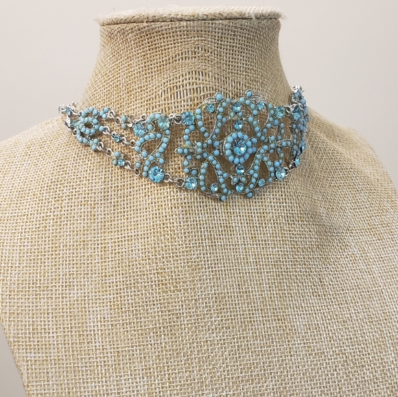 VCLM Noblesse Collection, Vintage, Australian Crystal turquoise silver choker - Picture 2 of 13
